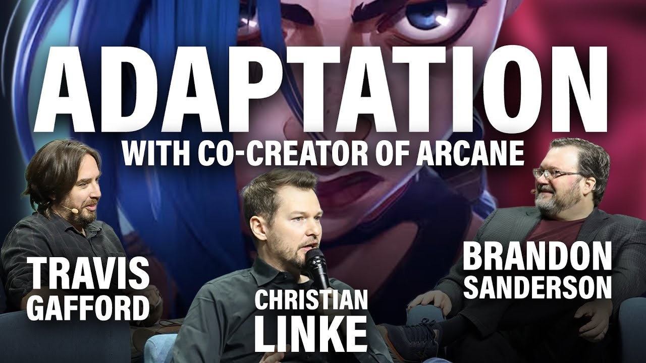 Adaptation, a panel hosted by Travis Gafford with Christian Linke, co-creator of Arcane, and Brandon Sanderson at Dragonsteel Nexus 2025